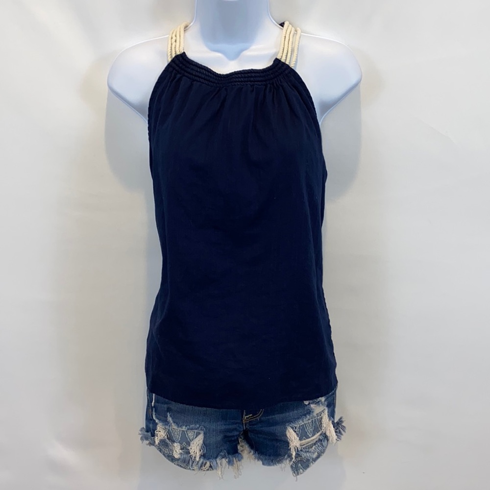 J. Crew boxy cotton summer tank with rope straps in Navy blue size S